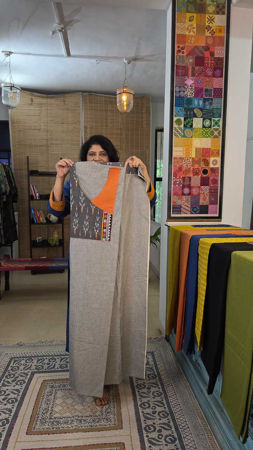 Gray with Exclusive ikkat & banjara patchwork