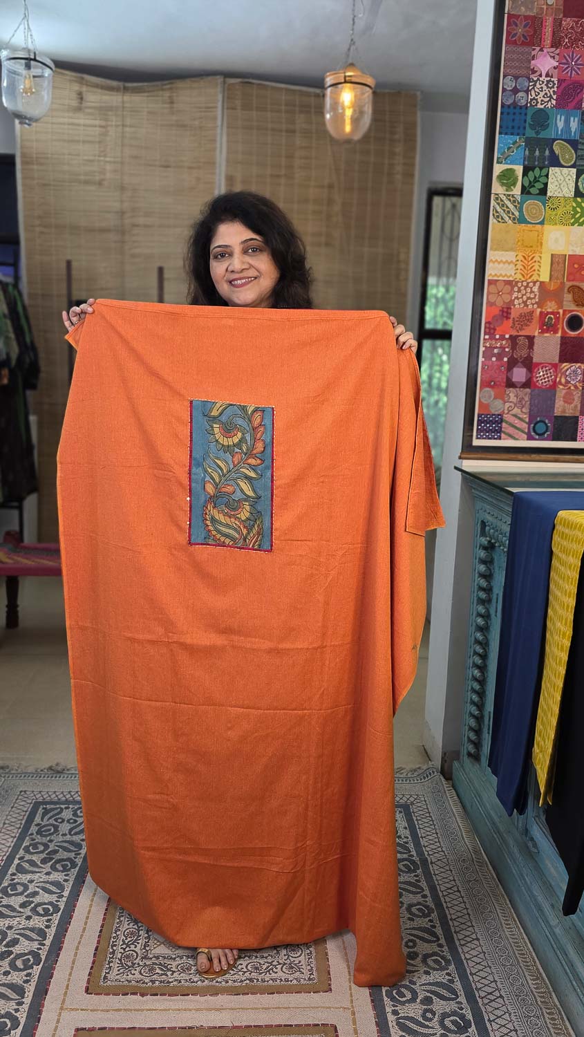 Orange Pen kalamkari & Ikkat Exclusive Patchwork
