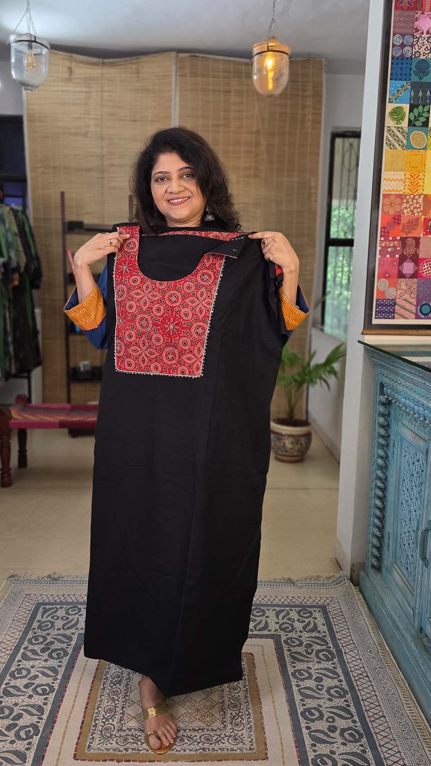 Black ikkat & Ajrakh Patchwork