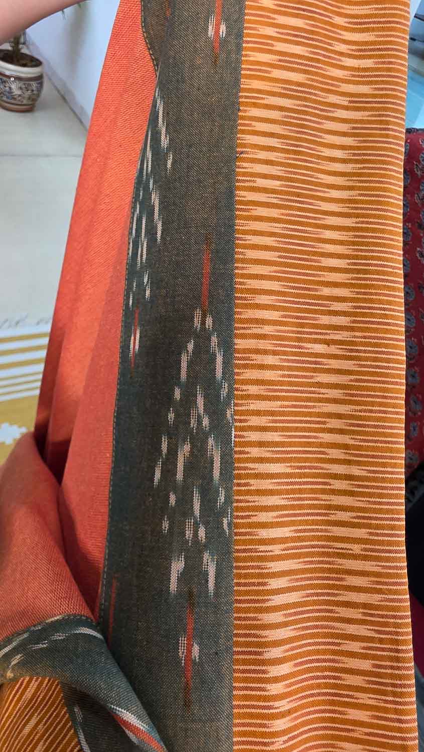 Orange Exclusive ikkat weaves collage patchwork