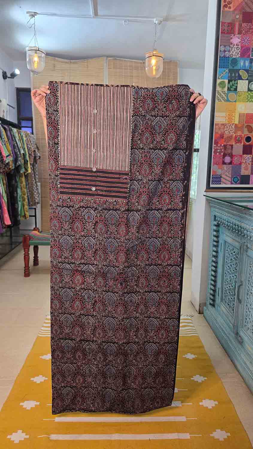 Black brown Ajrakh with Ajrakh collage patchwork