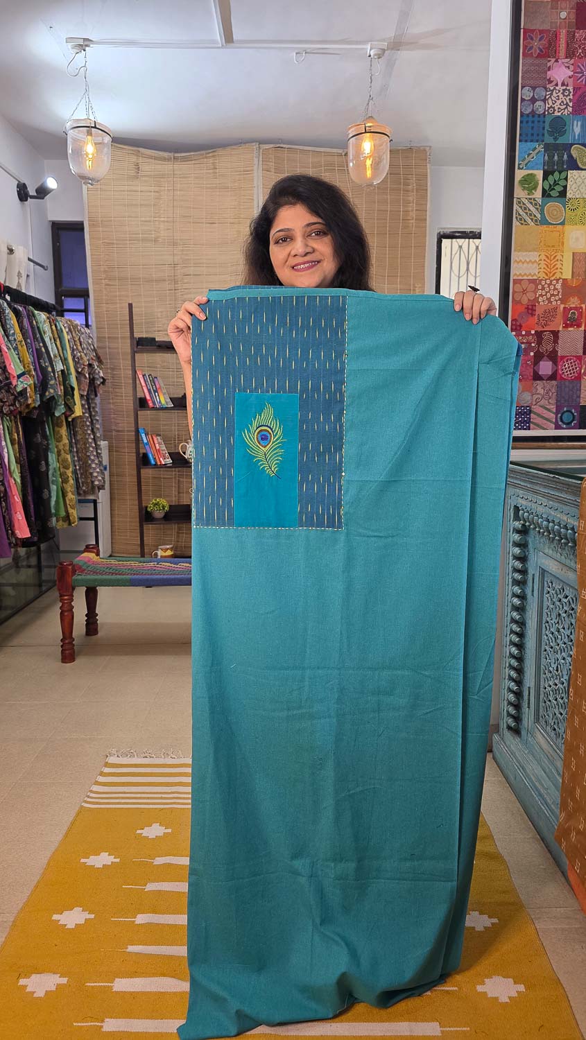 Rama green ikkat with hand embroidery