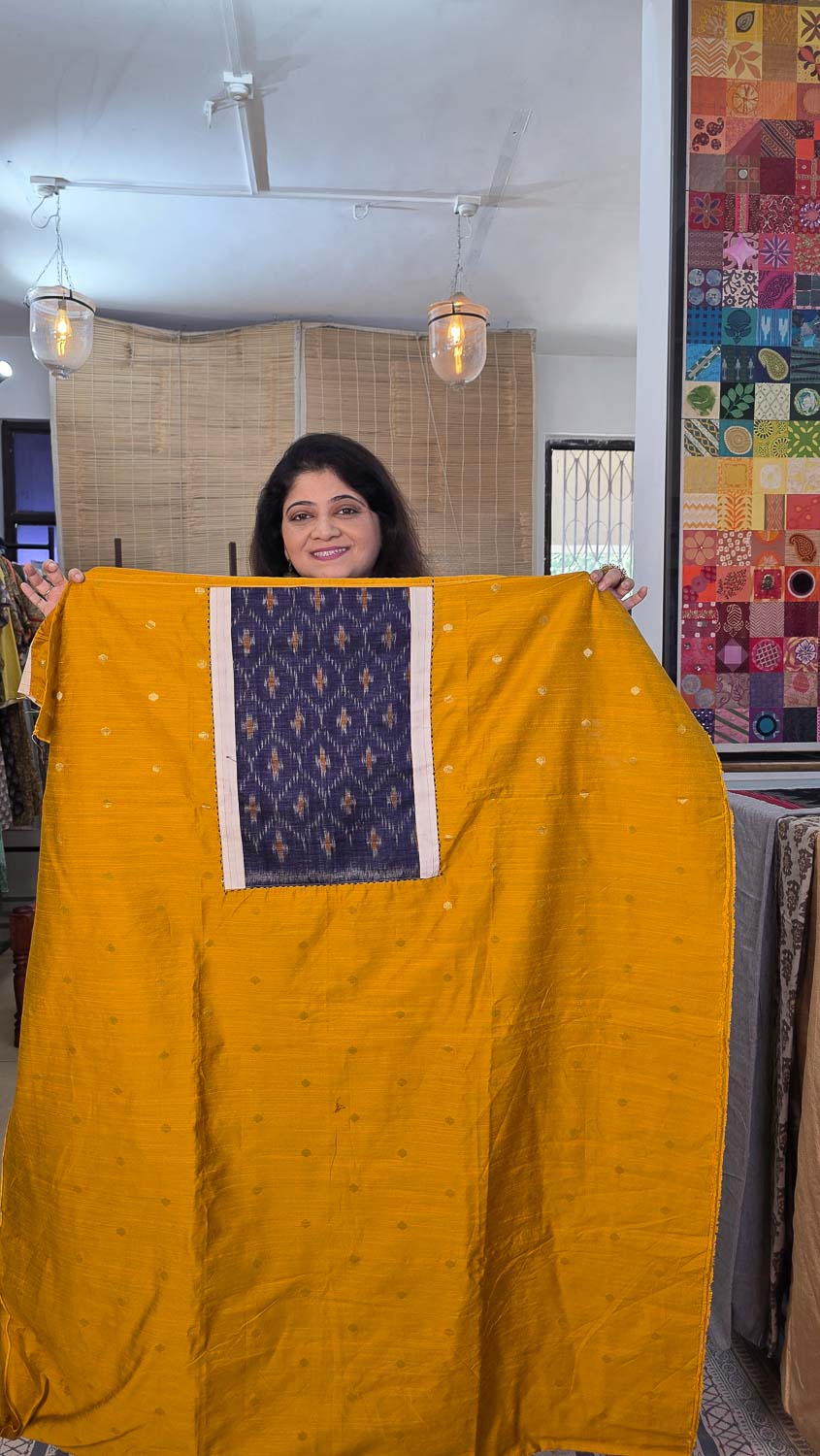 Golden butta cotton silk with Sambalpur ikkat