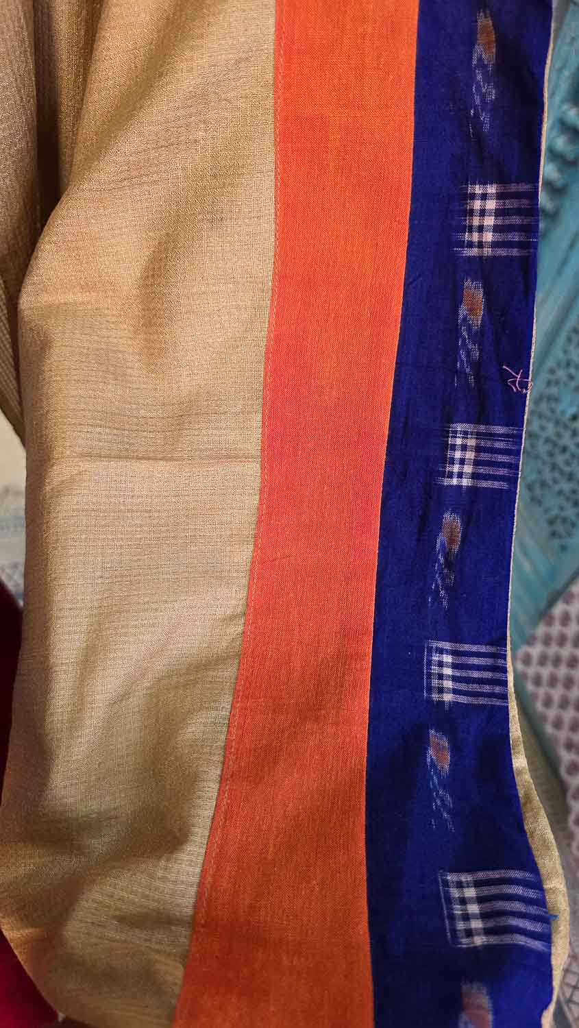 Pure Silk checkered with Handwork & Sambalpur ikkat