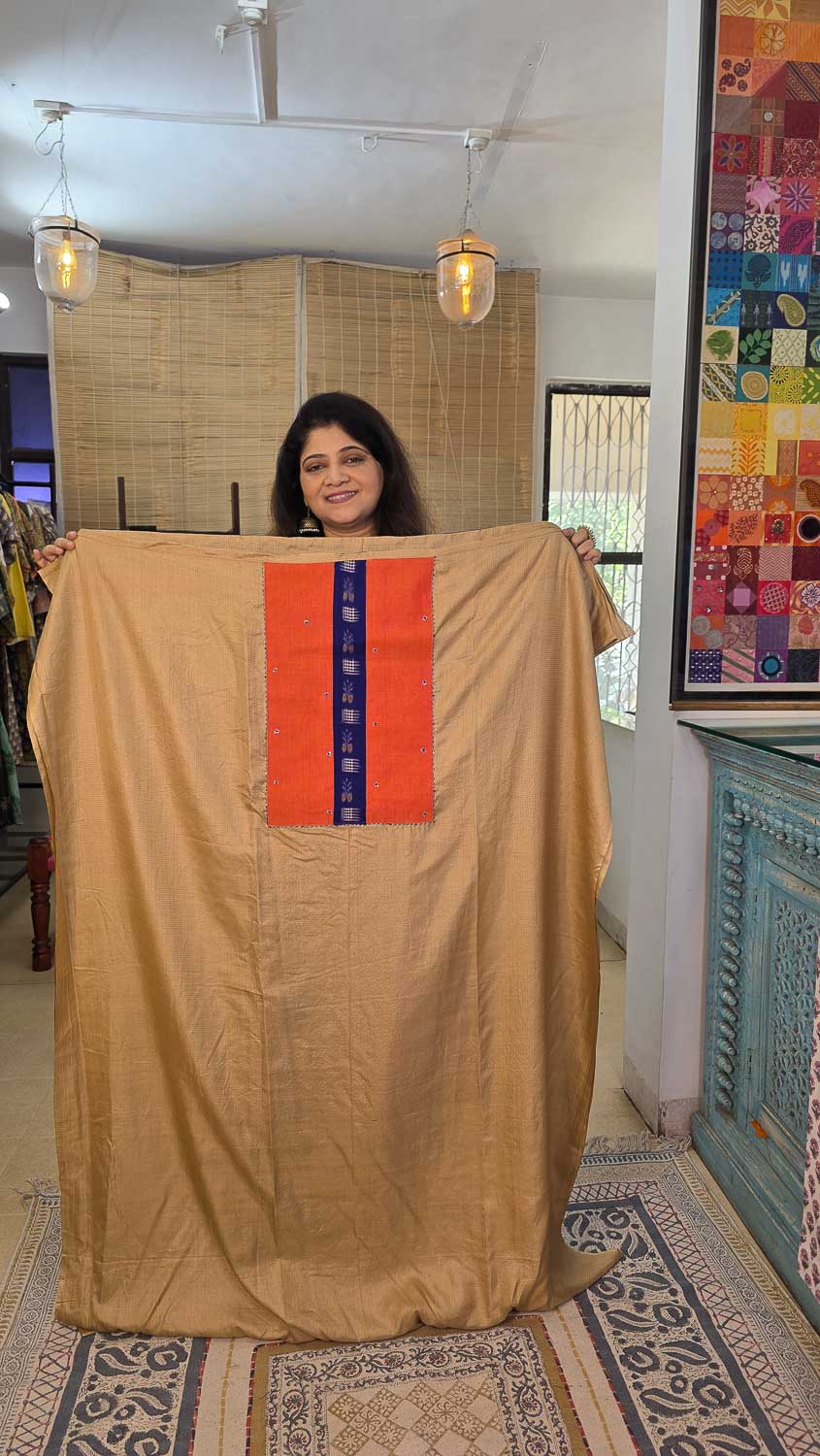 Pure Silk checkered with Handwork & Sambalpur ikkat