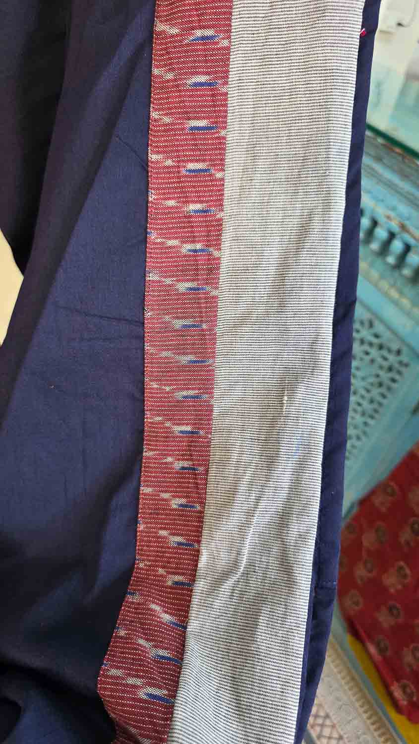 Navy blue cotton silk with ikkat & Pen kalamkari