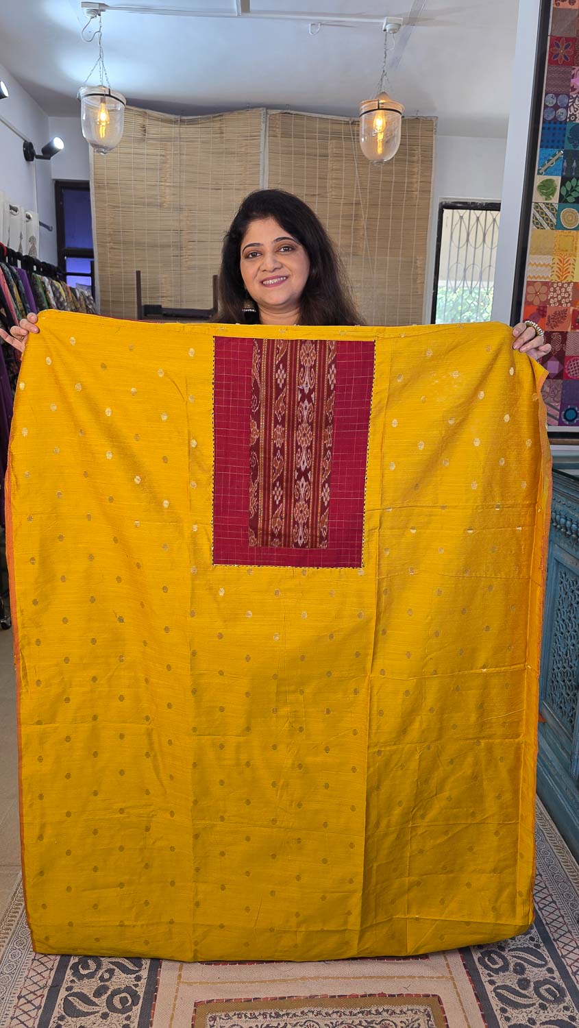 Golden cottonsilk with gloden  butta with Exclusive Sambalpur Ikkat