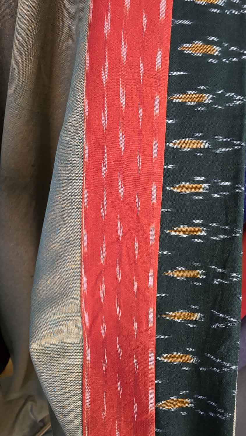 Ikkat plain with ikkat woven patchwork