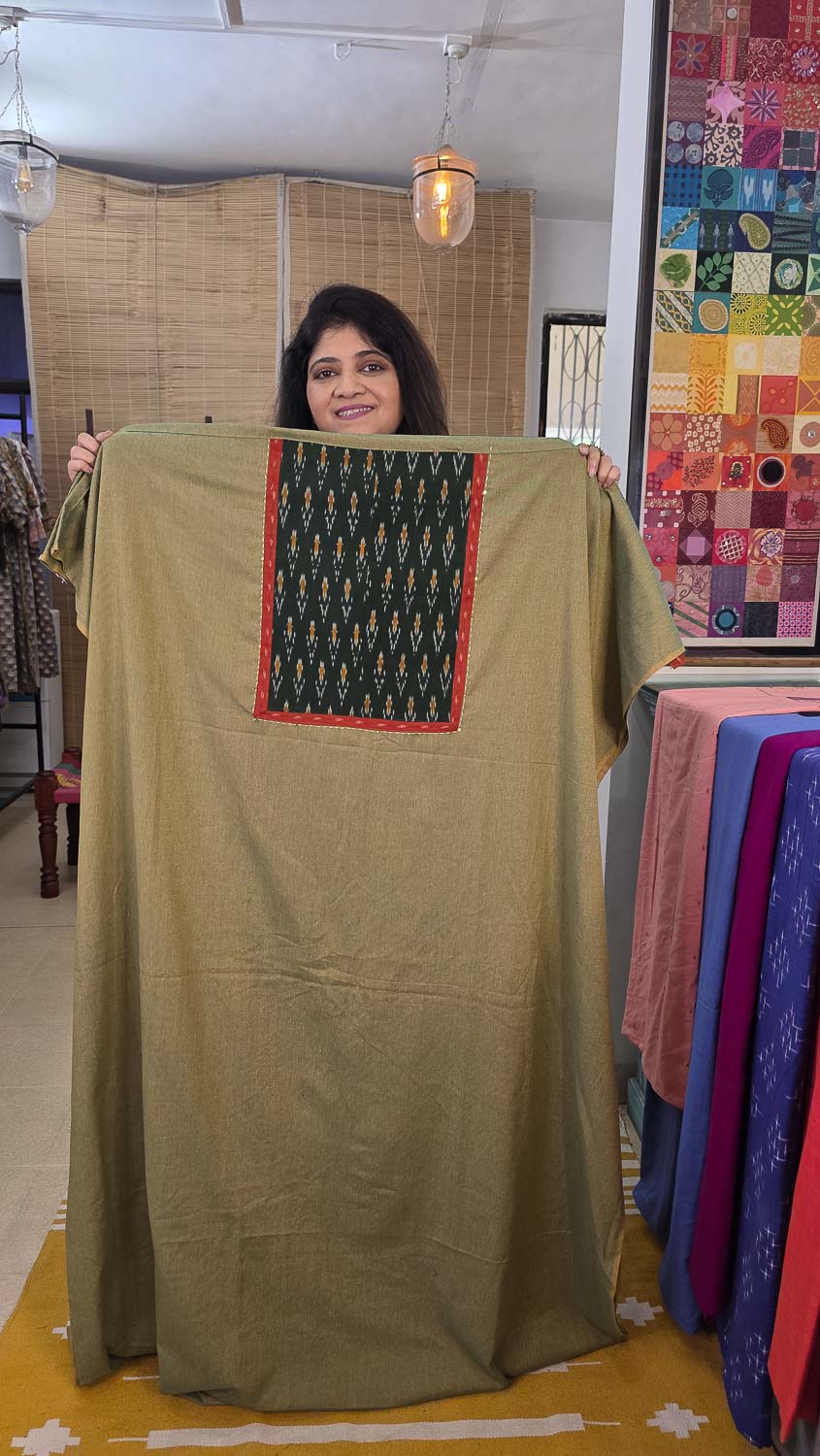 Ikkat plain with ikkat woven patchwork