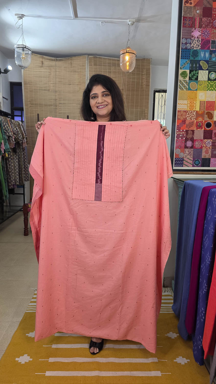 Self woven pink handloom with exclusive ikkat