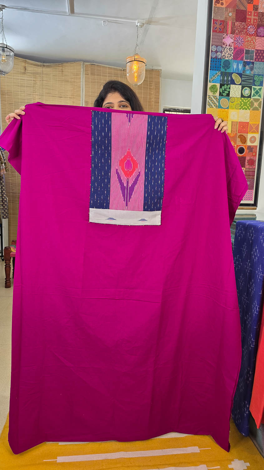 Pure cotton ikkat with exclusive multicraft patch