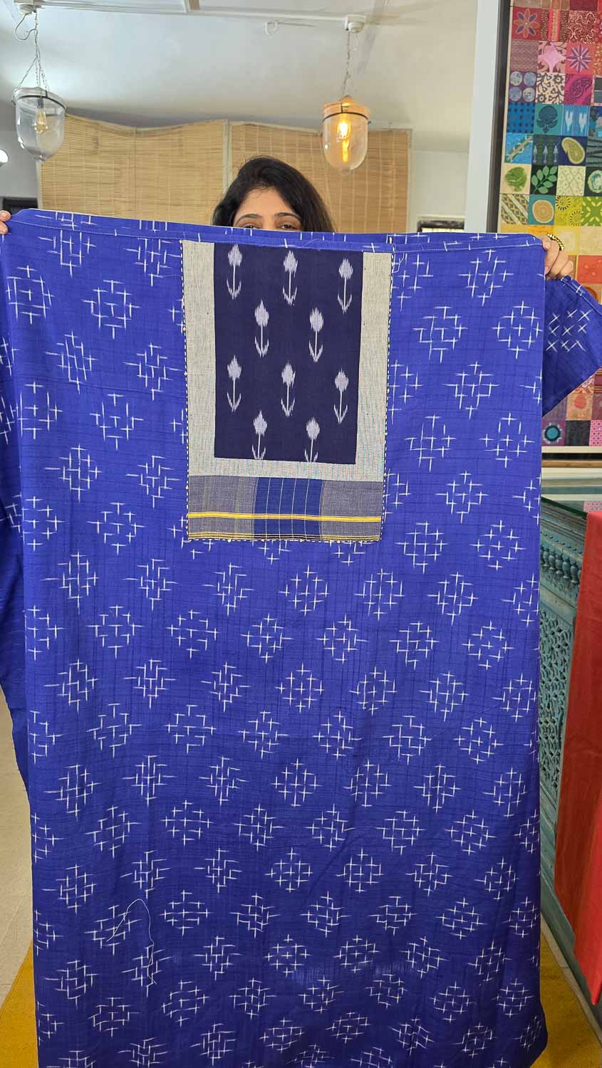 Exclusive double ikkat with exclusive patchwork