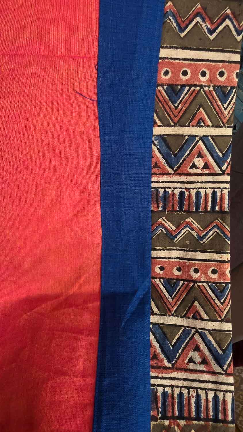 Handloom fabric with Ajrakh patchwork