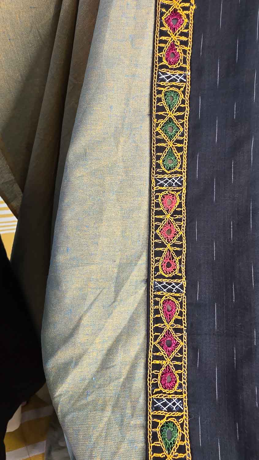 Light green Ikkat plain with ikkat & banjara handwork