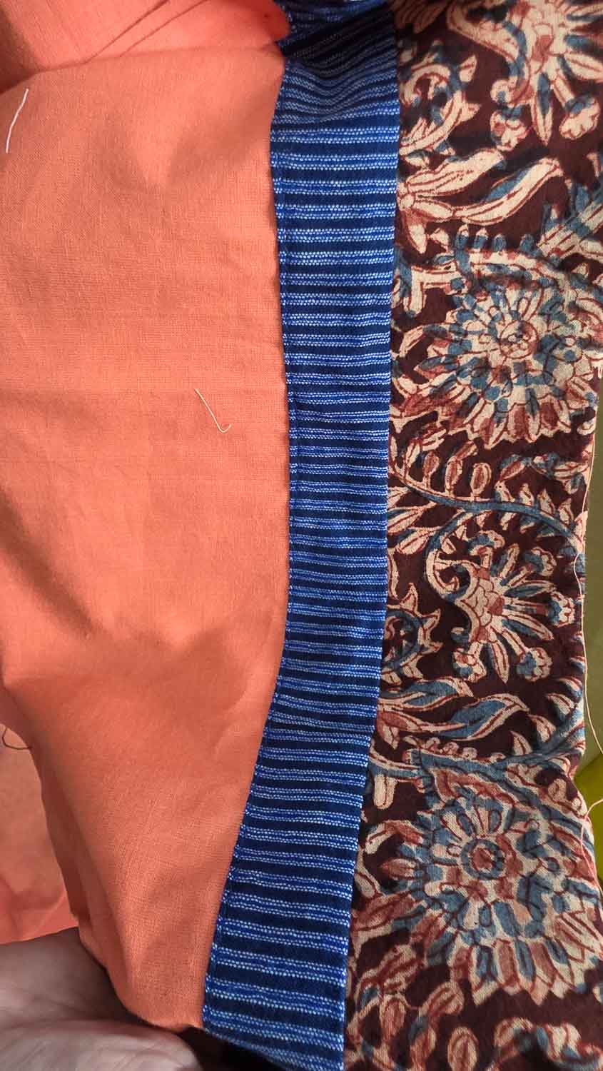 Peach pure cotton with kalamkari & Ikkat