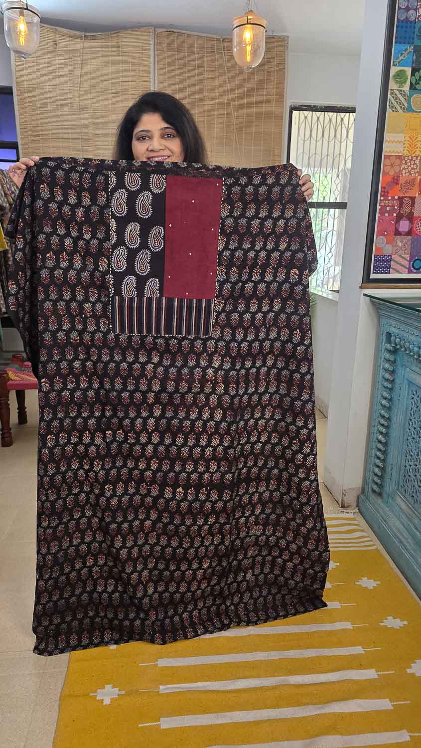 Black Ajrakh with Ajrakh patchwork