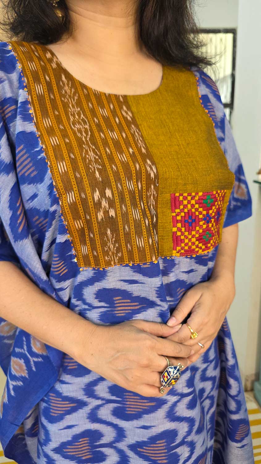 Blue Mustard Ikkat designer kaftan