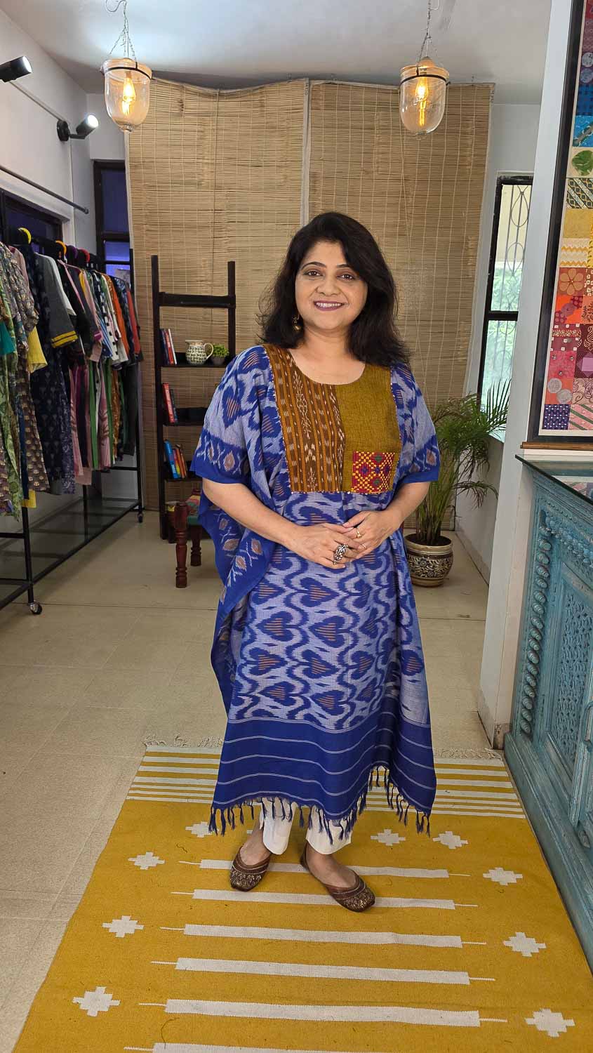 Blue Mustard Ikkat designer kaftan