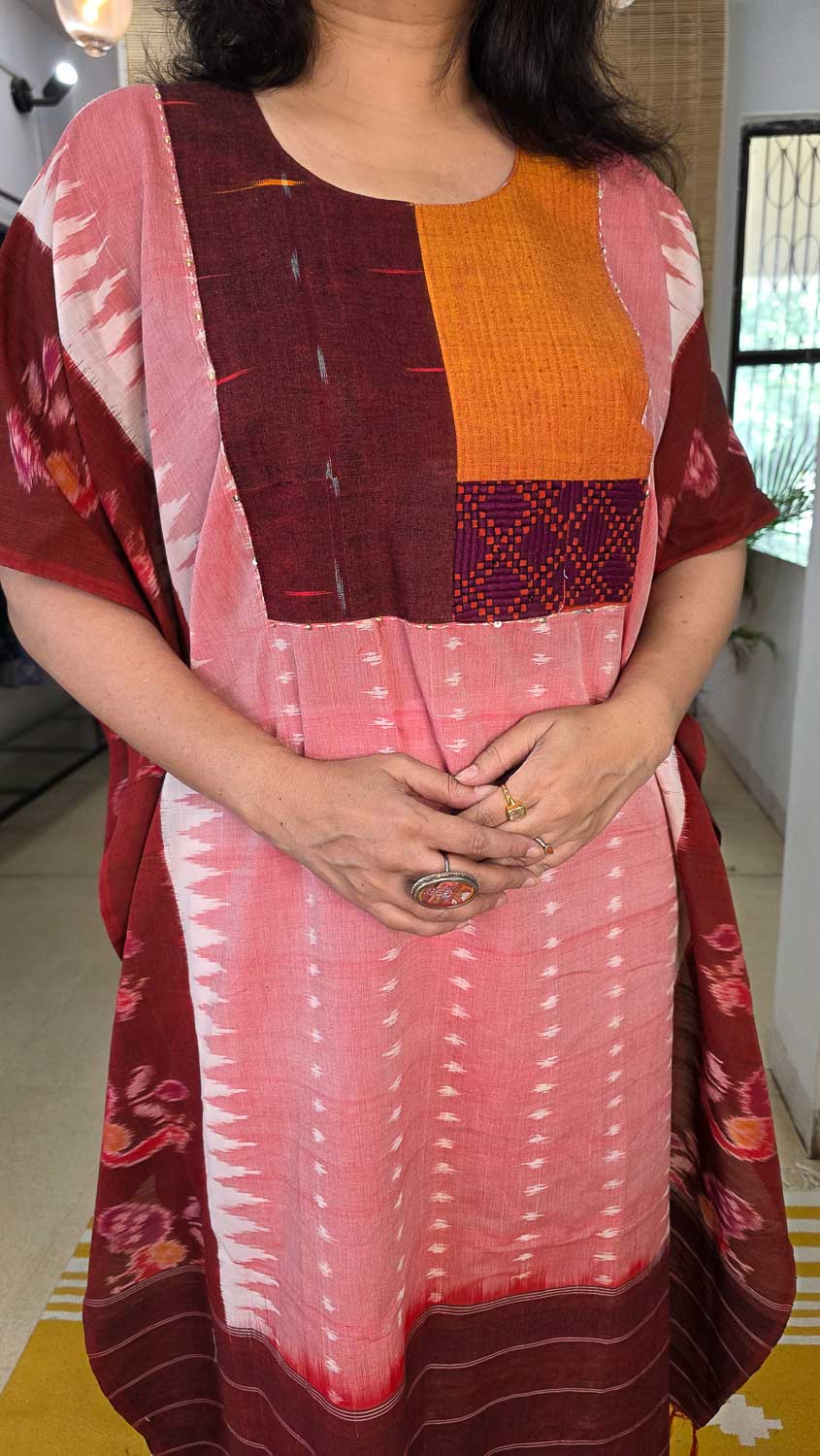 Pink Maroon Ikkat designer kaftan