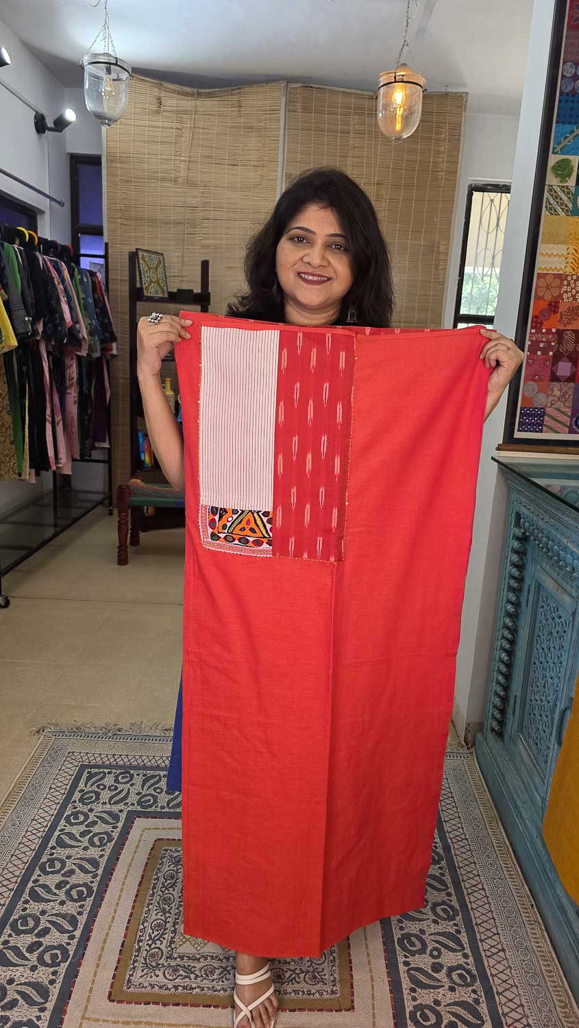 Pure cotton patterned kurta fabric with ikkat & banjara