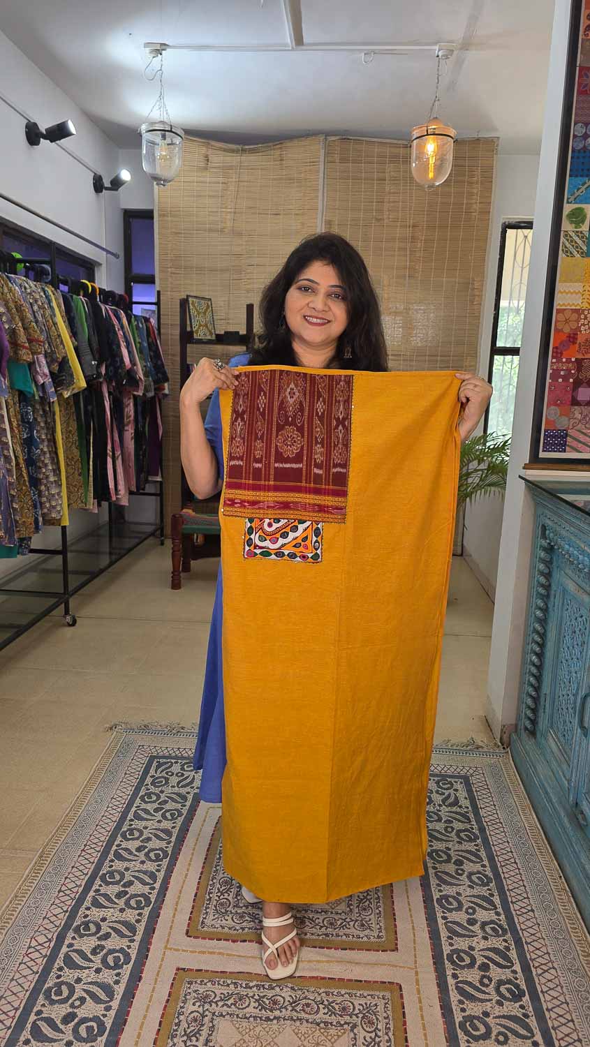 Sambalpur ikkat with banjara handwork patterned kurta fabric