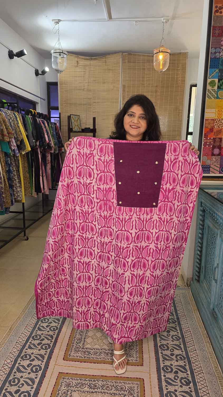 Patterned kurta fabric with hand embroidery