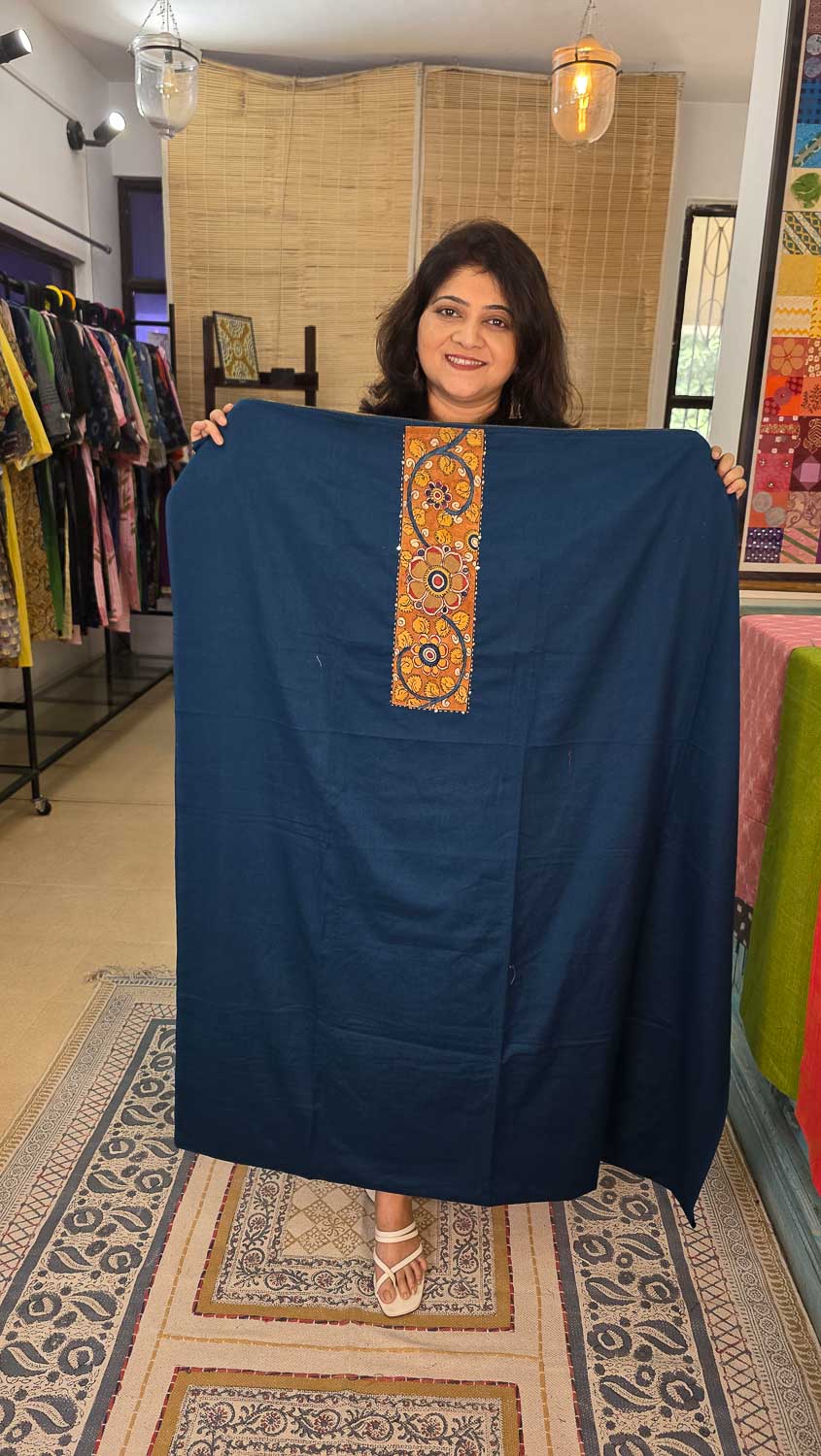 Patterned kurta fabric with pen kalamkari
