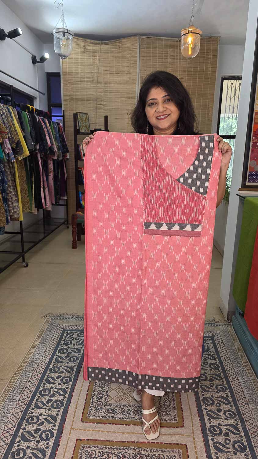 Pink exclusive ikkat patterned kurta fabric