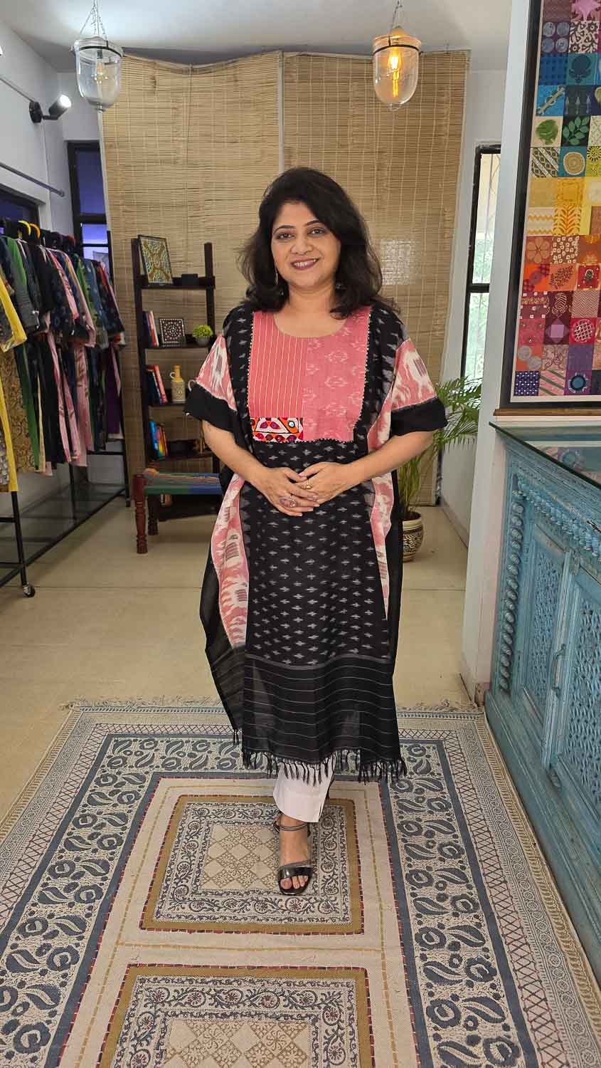 Pink Black Ikkat designer kaftan
