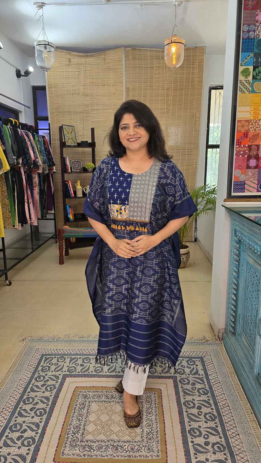 Ikkat designer kaftan with Pen kalamkari
