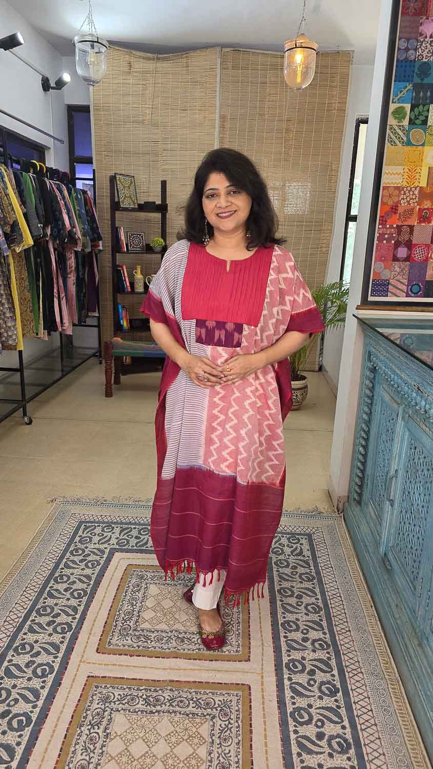 Ikkat designer kaftan with ikkat patch