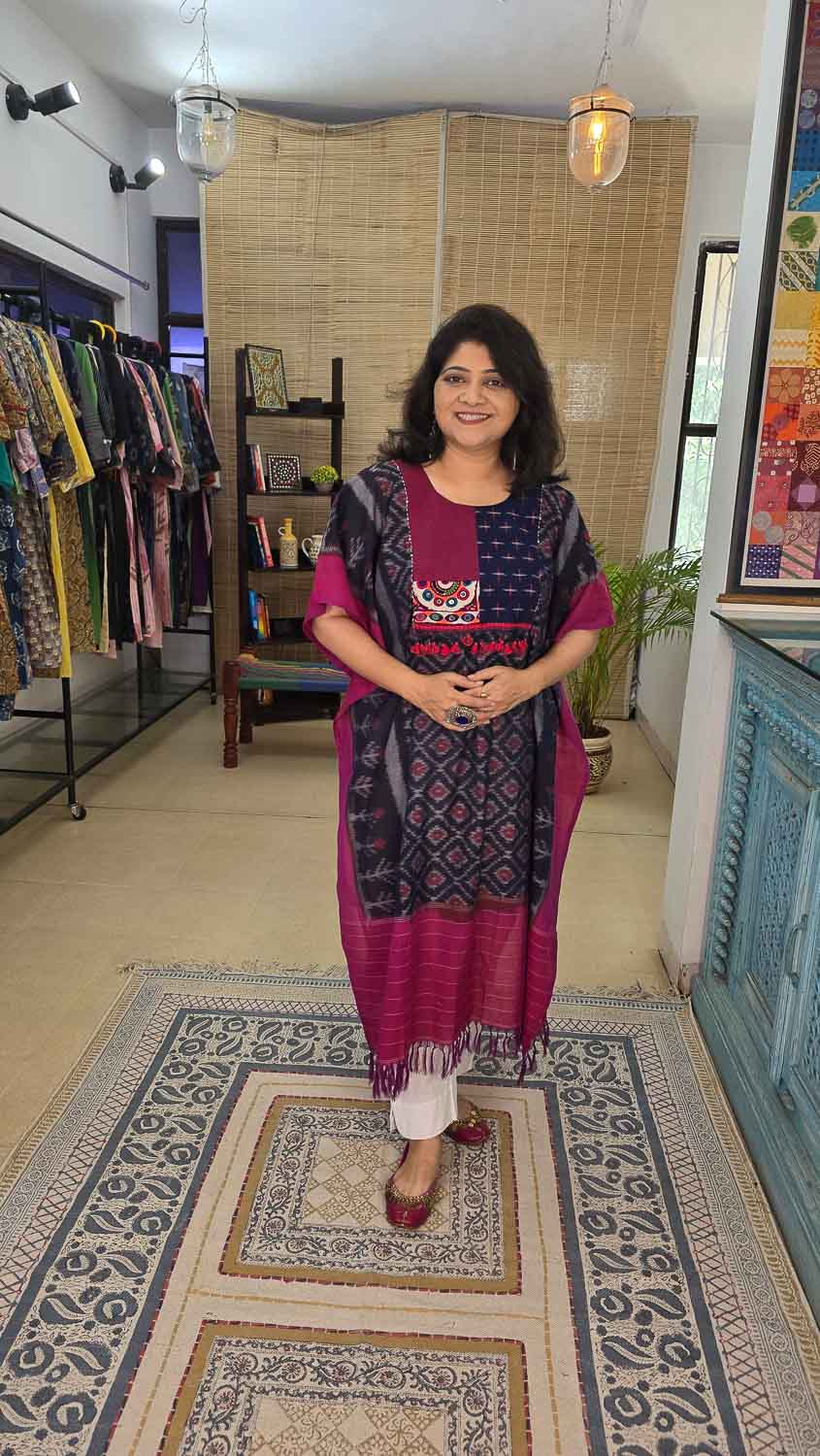 Ikkat designer kaftan with banjara handwork