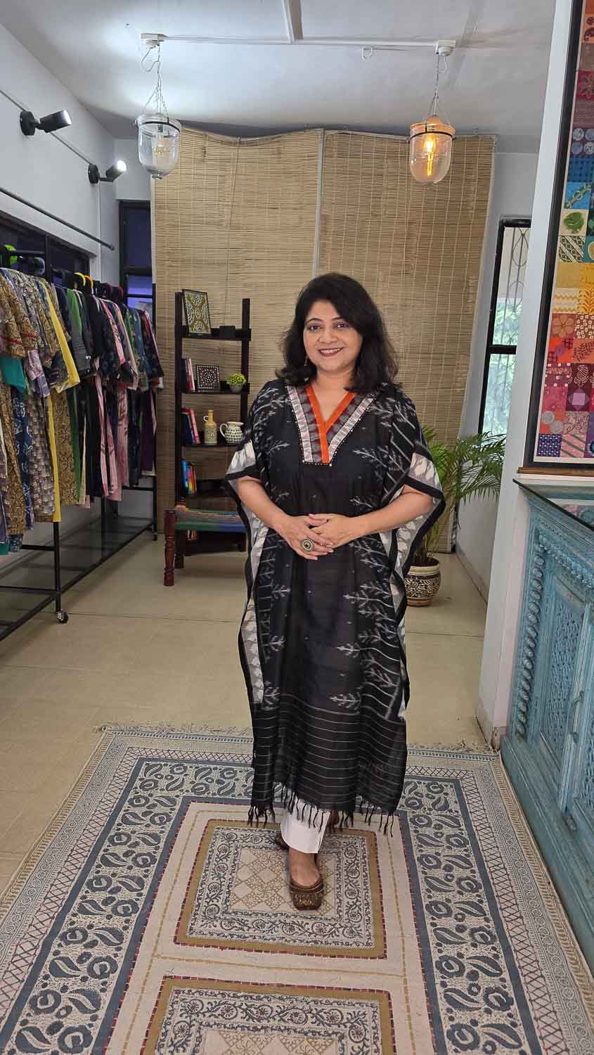 Blac orange Ikkat designer kaftan