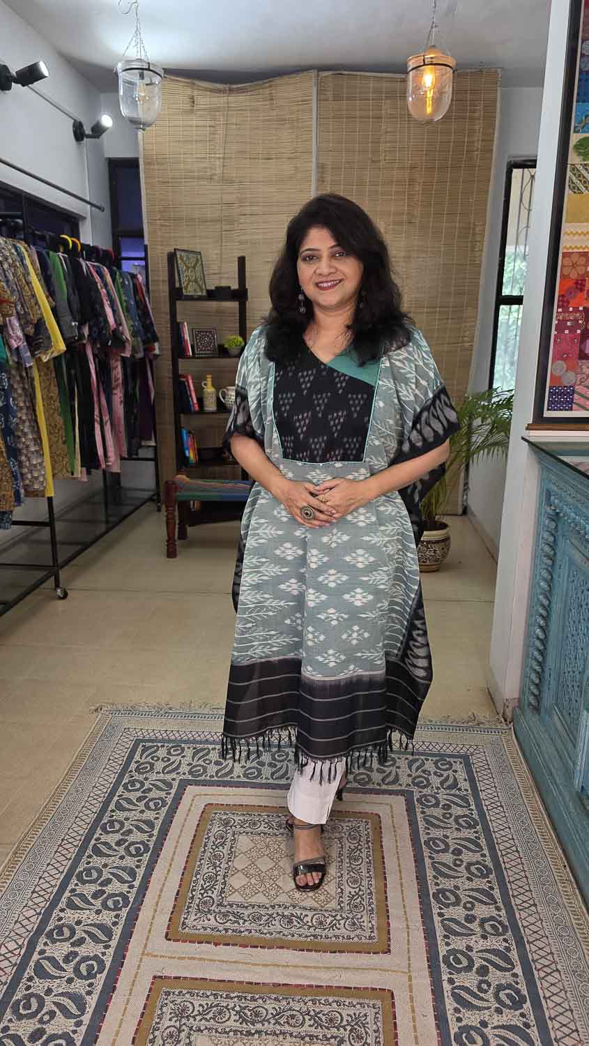 Ikkat designer kaftan with exclusive patchwork