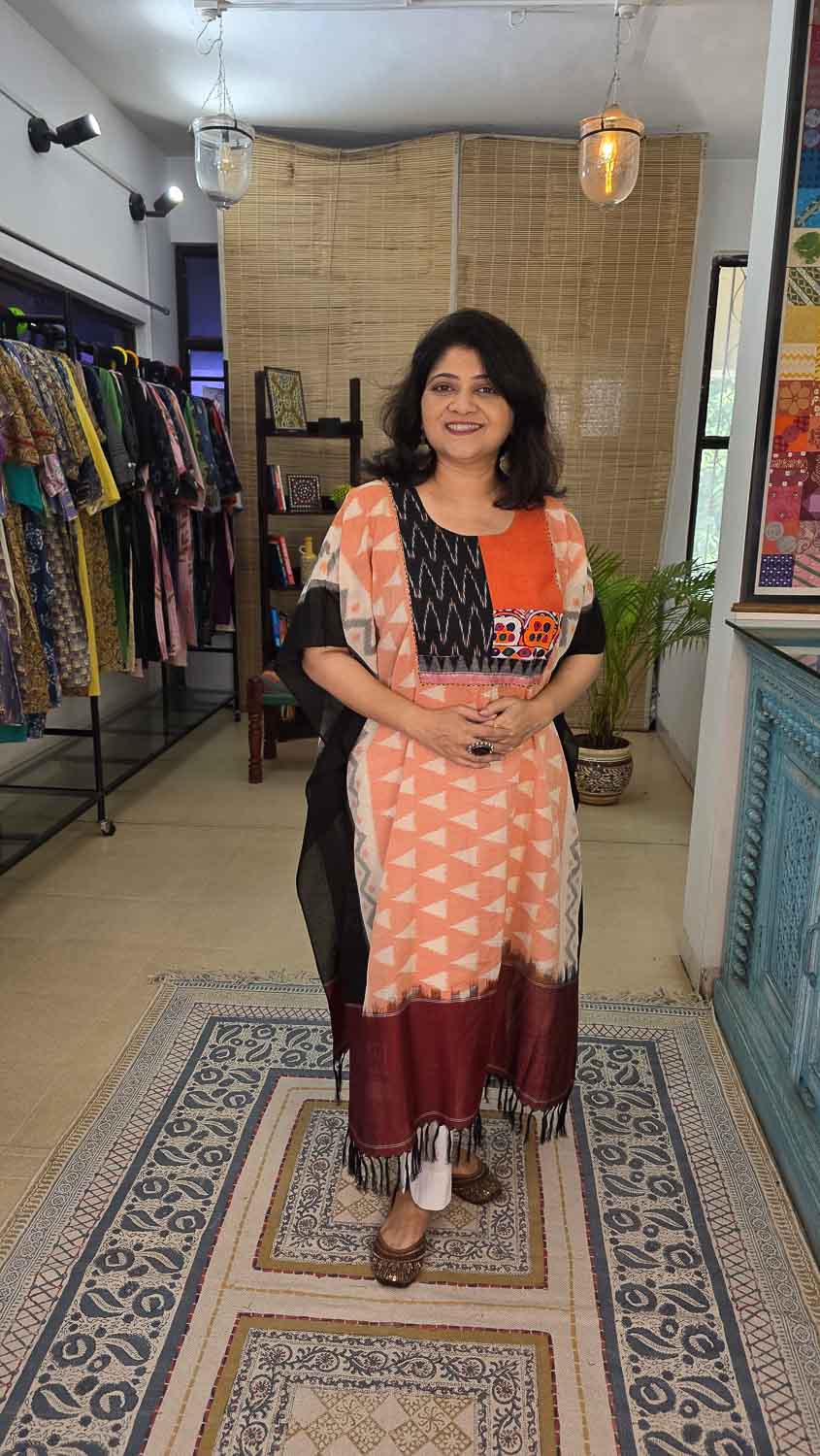 Orange Ikkat designer kaftan