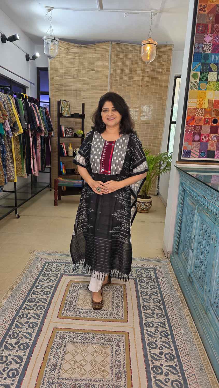 Black Gray Ikkat designer kaftan