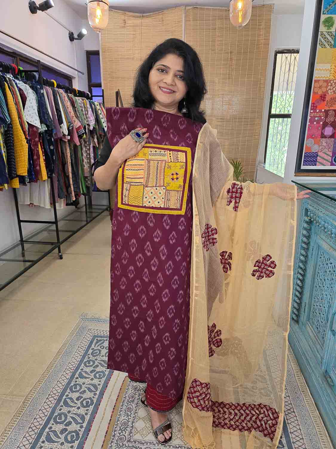 Ikkat with Lambani Kurta With Kota Applique work.Top Dupatta only