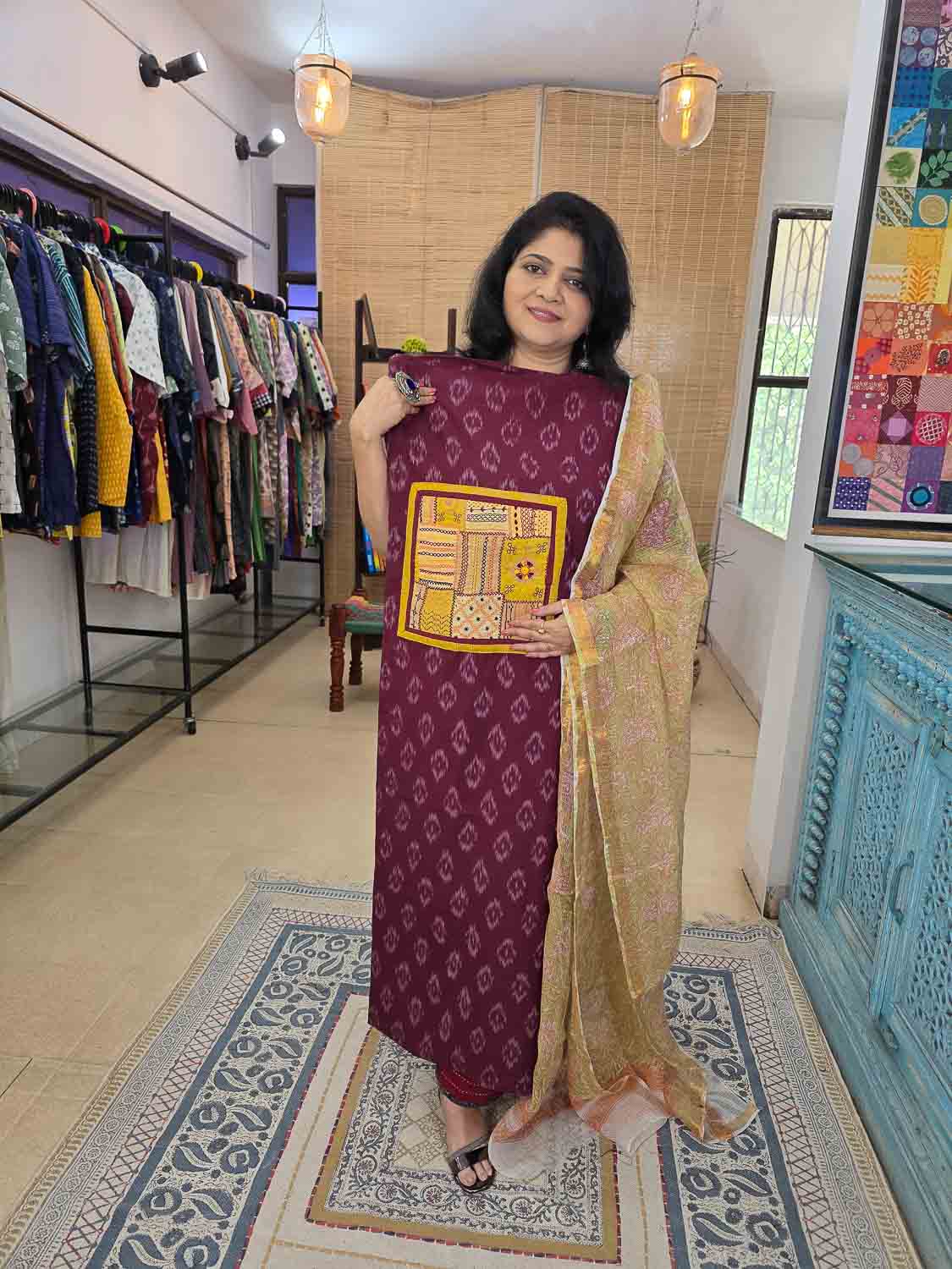 Ikkat with Lambani Kurta With Kota dupatta. Top Dupatta only