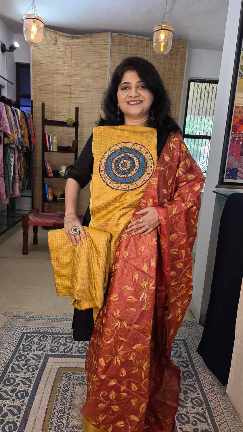 Tussar Silk dupatta with patterned kurta fab - bottom optional