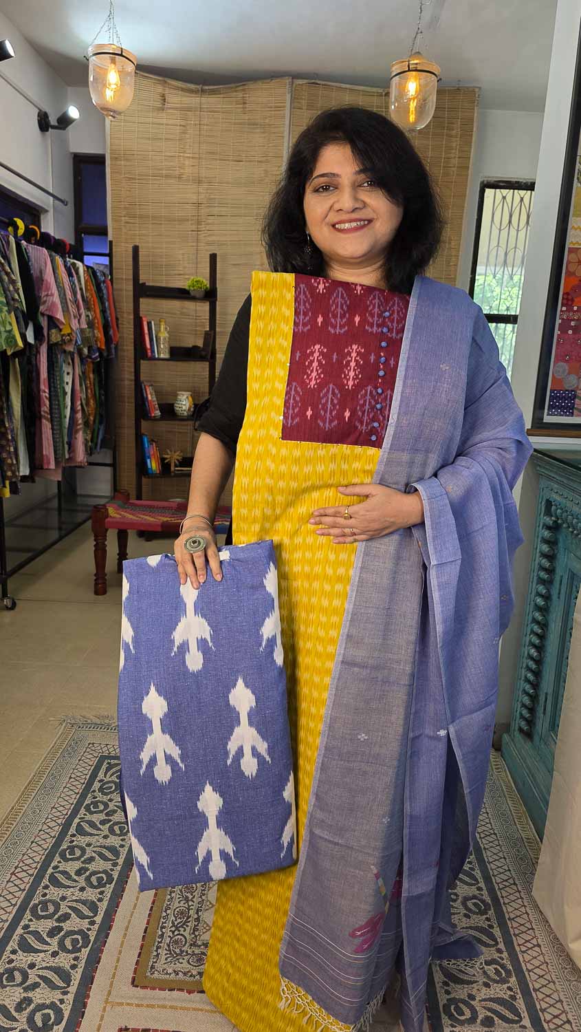 Soft Jamdani dupatta with patterned kurta fab - bottom optional