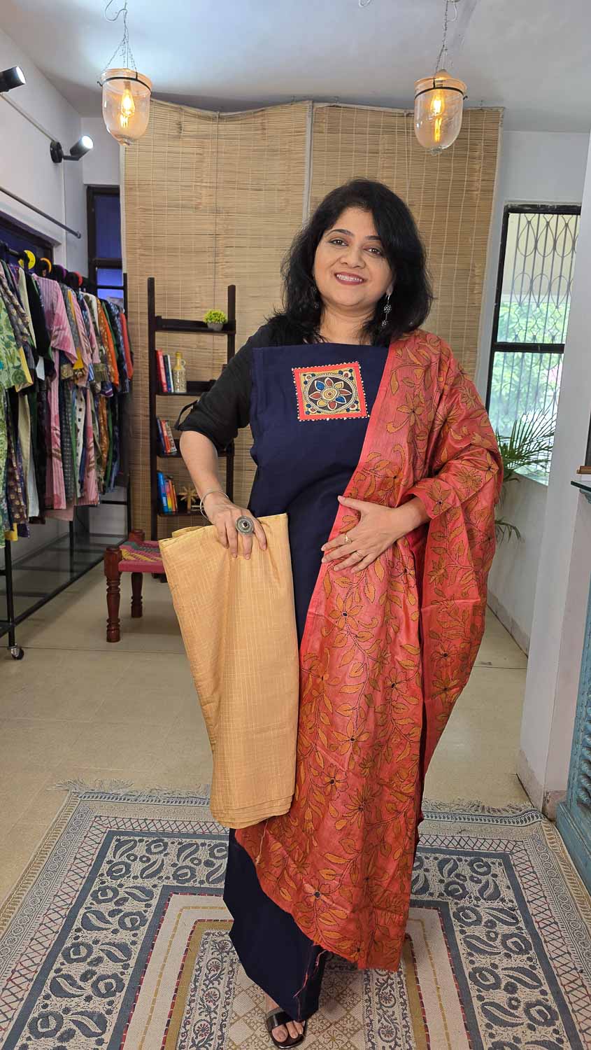 Tussar dupatta with Pen kalamkari silk kurta fab - bottom optional