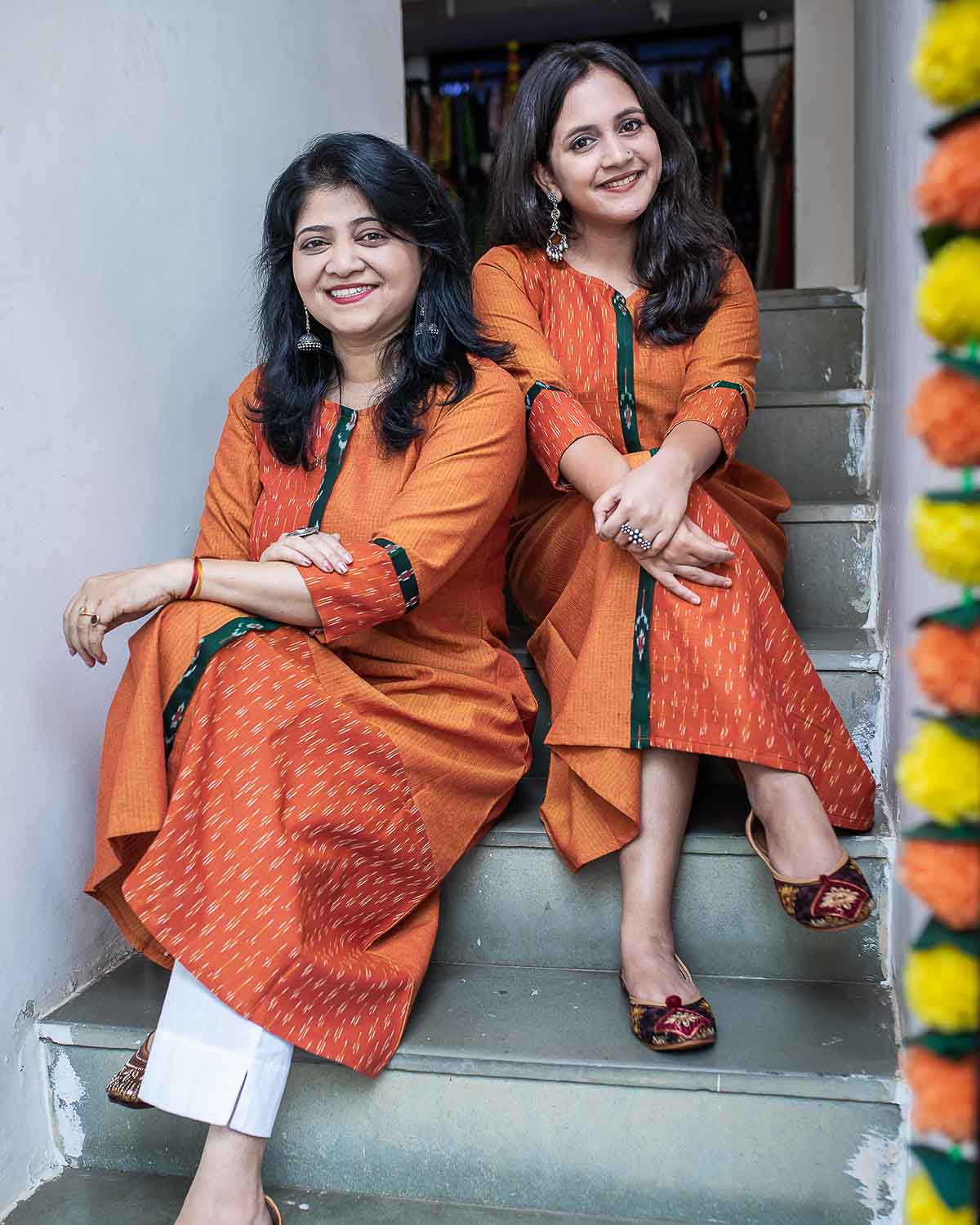 Orange Green ikkat exclusive Dress Cum Kurta