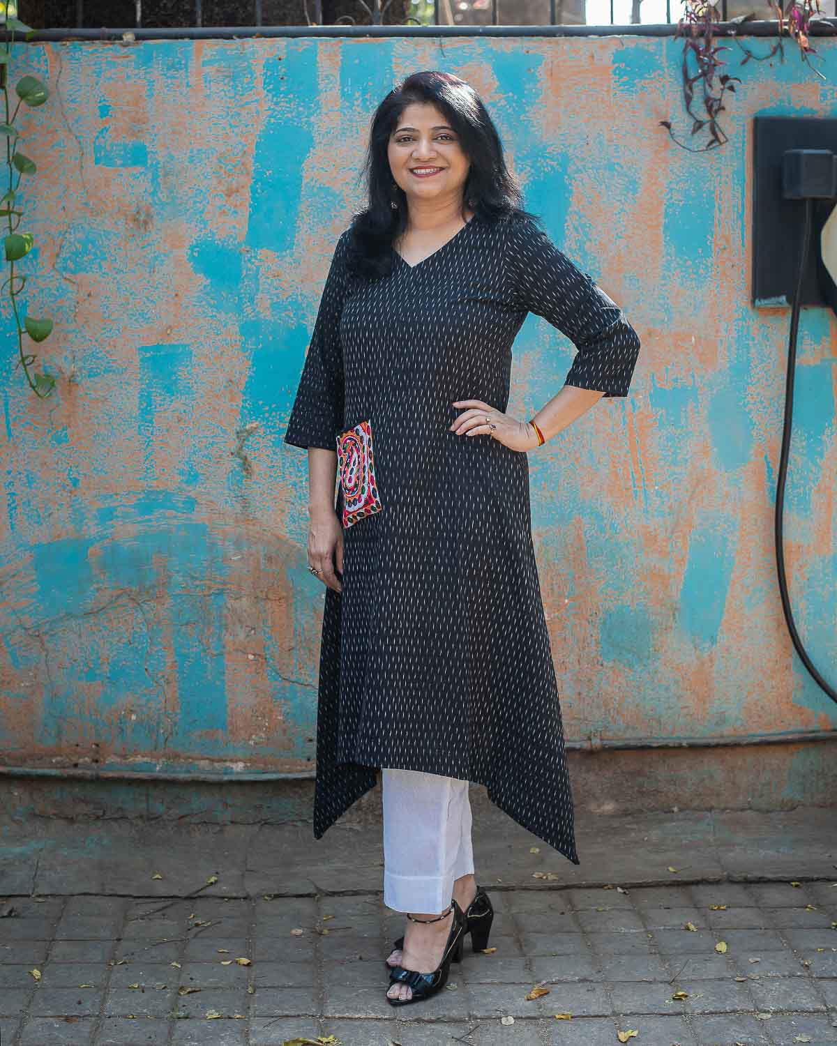 Black ikkat with banjara embroidery Dress cum Kurta