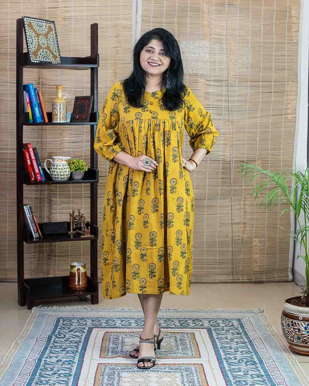 "No fit" Yellow ajrakh long dress
