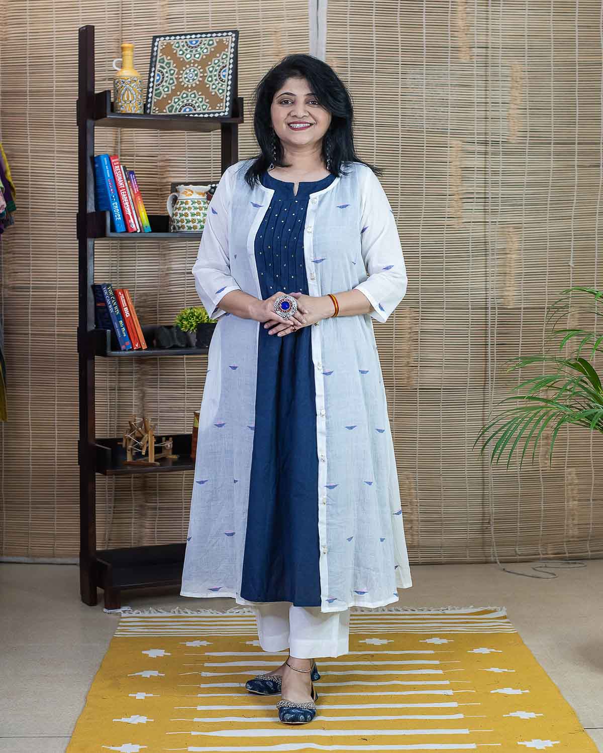 Indigo White Jamdani Jacket Dress cum Kurta
