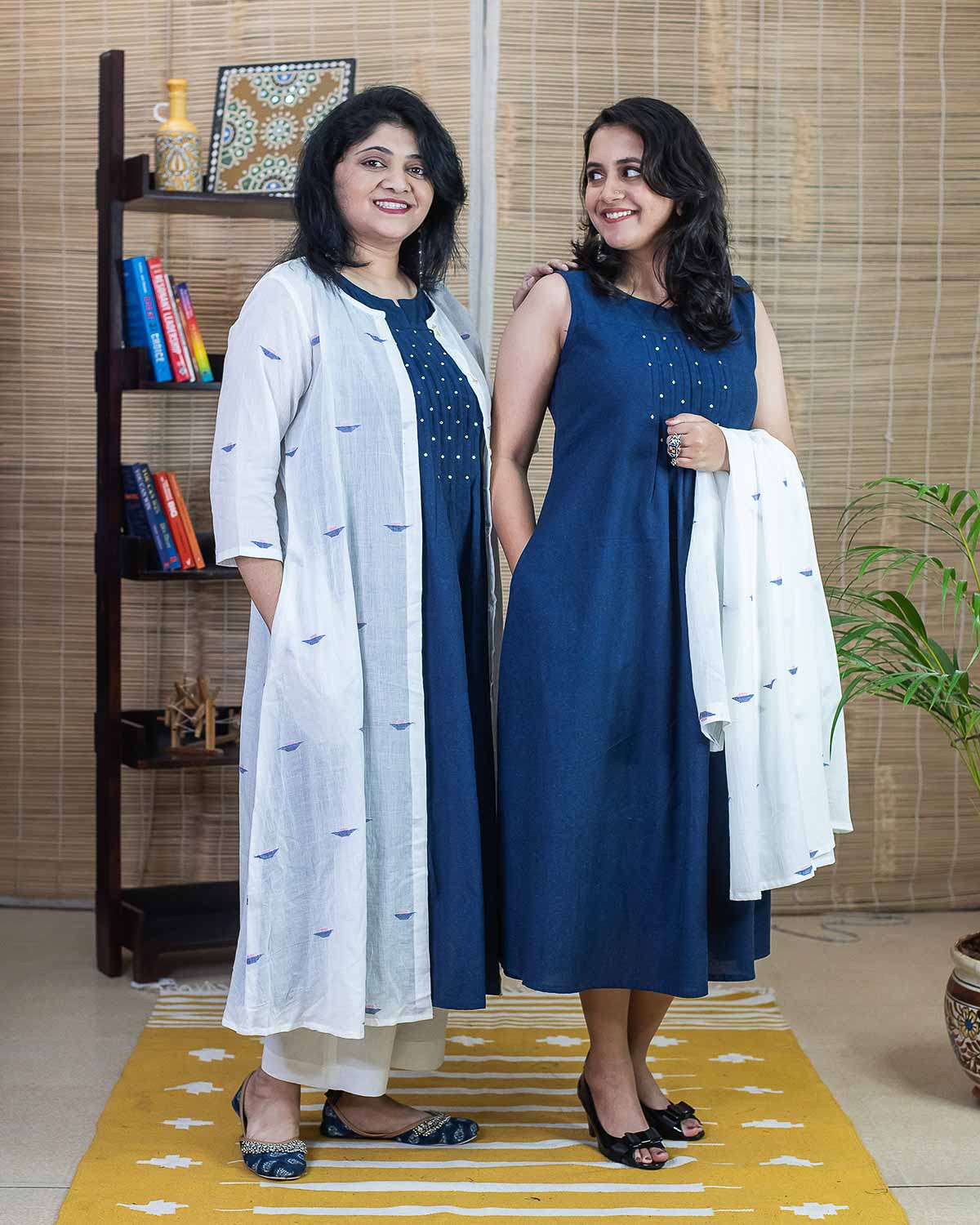 Indigo White Jamdani Jacket Dress cum Kurta