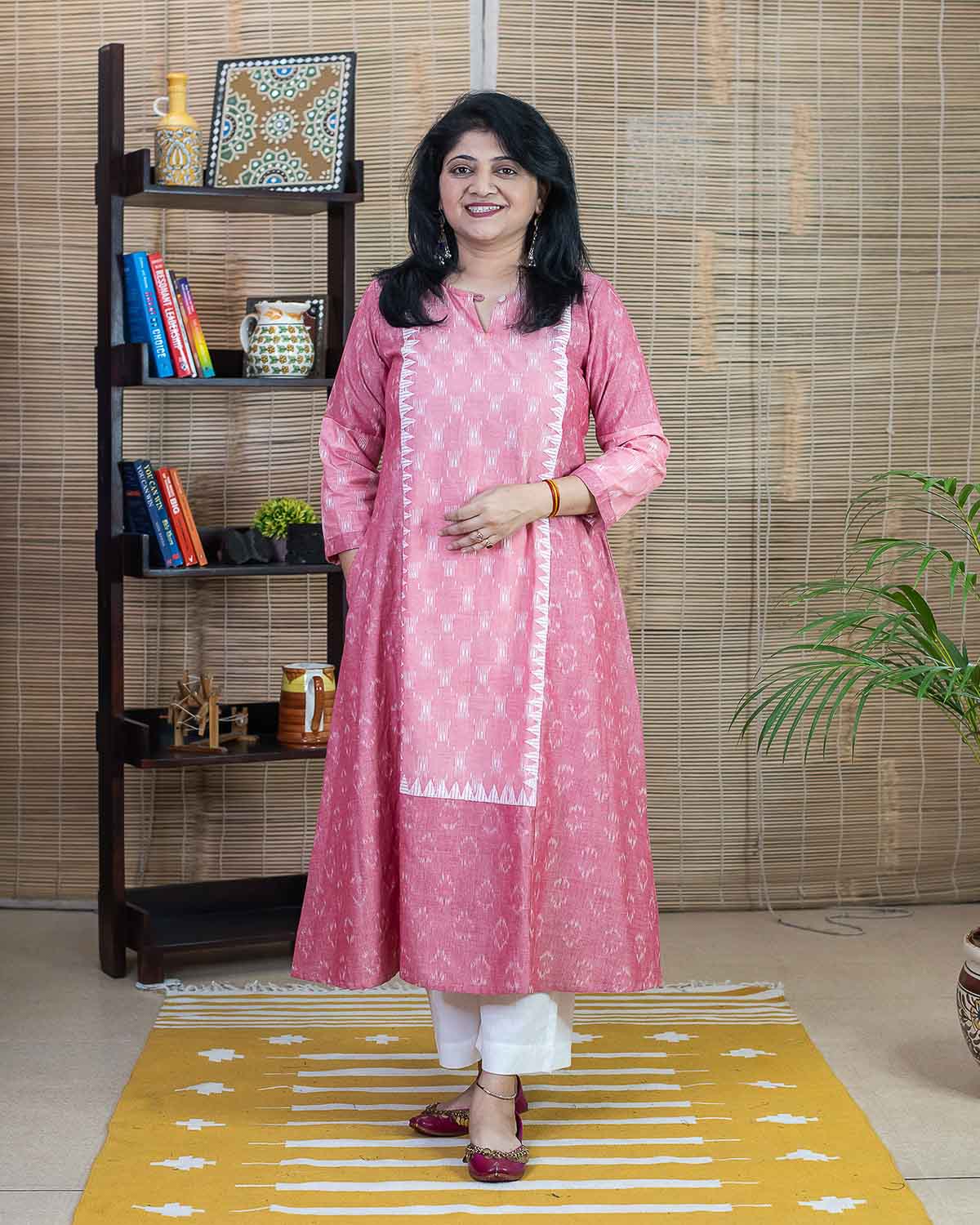 Pink ikkat & applique work Dress Cum Kurta