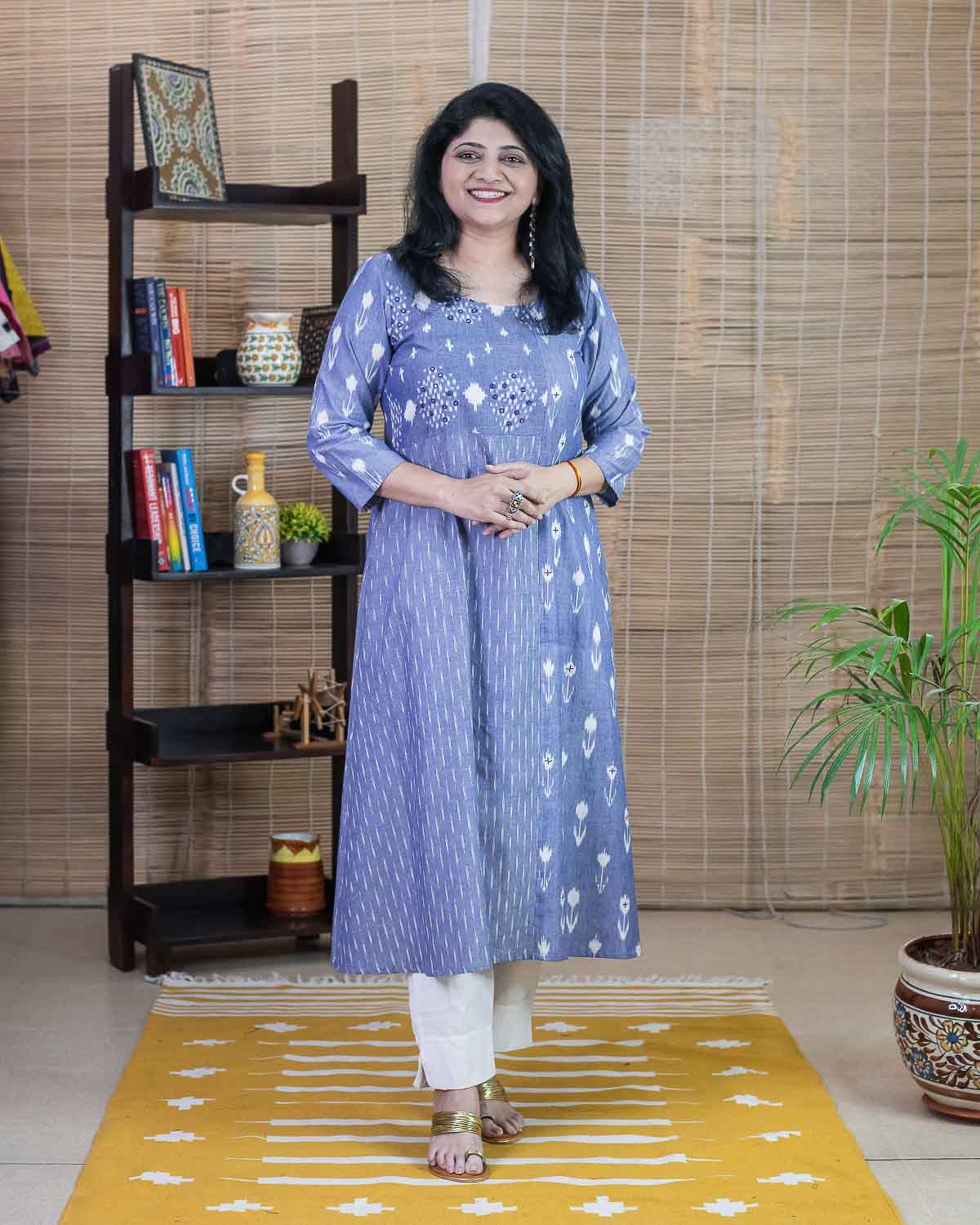 Blue Ikkat embroidered dress / kurta