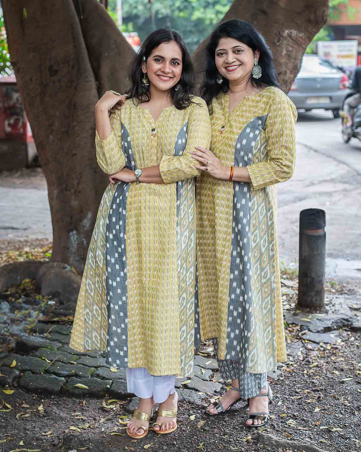 Yellow Gray Exclusive Ikkat dress / kurta