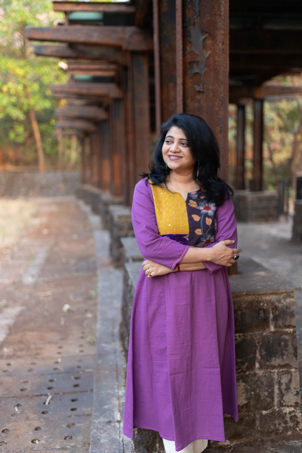 Signature slub cotton Purple with exclusive Pen kalamkari & ikkat